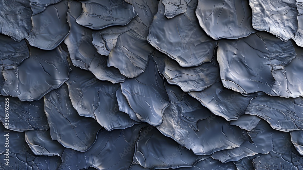 A tight shot of a wall layered in blue and gray hues against a black backdrop In the image's lower right corner, a black object is positioned A tight shot of a wall layered in blue and gray hues against a black backdrop In the image's lower right corner, a black object is positioned