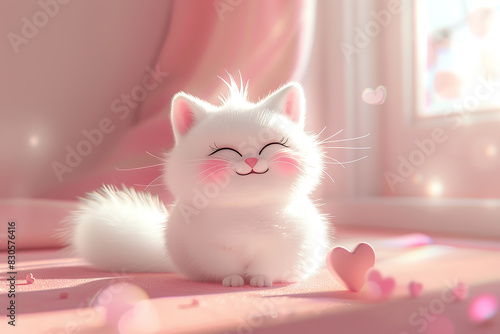 A cute and chubby kitten in 3D cartoon style photo