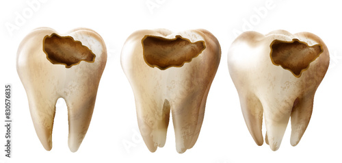 Dental model of a tooth, illustration as a concept of dental examination of teeth, dental health and hygiene. photo