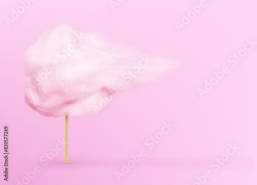 pink cotton candy on the pink background. Sugar clouds. Realistic vector illustration