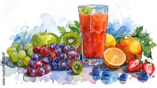 watercolor Refreshing and delicious fruit juice made from the freshest fruits.