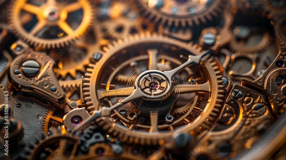 Intricate Close-Up of Steampunk Watch Gears - Detailed Cogs and Springs with Brass and Copper Elements Intricate Close-Up of Steampunk Watch Gears - Detailed Cogs and Springs with Brass and Copper Elements