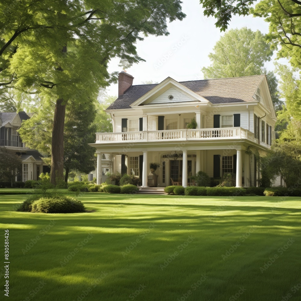 Majestic Colonial House with Grand Columns and Pristine Lawn