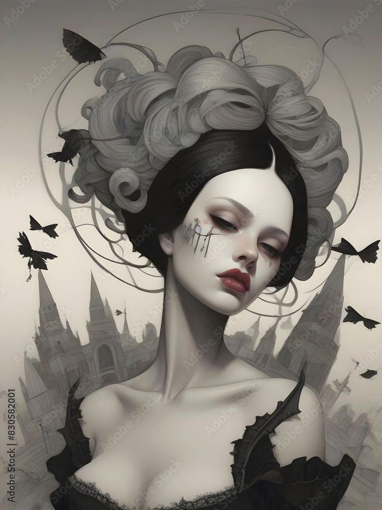 Fototapeta premium Gothic Girl Horror Illustration Art