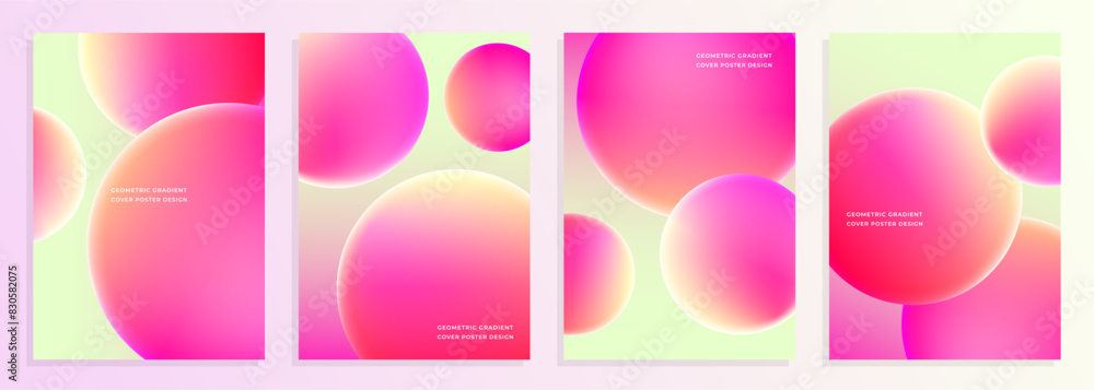 set of geometric gradient pink vibrant circle cover poster background design set