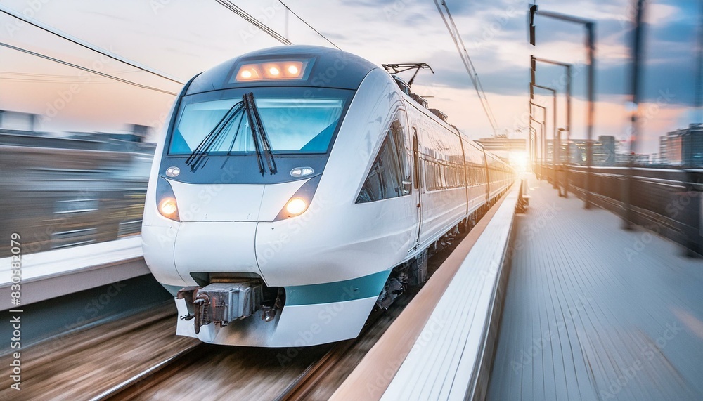 Fototapeta premium Modern City Transit: Fast Electric Train at Futuristic Metro Station