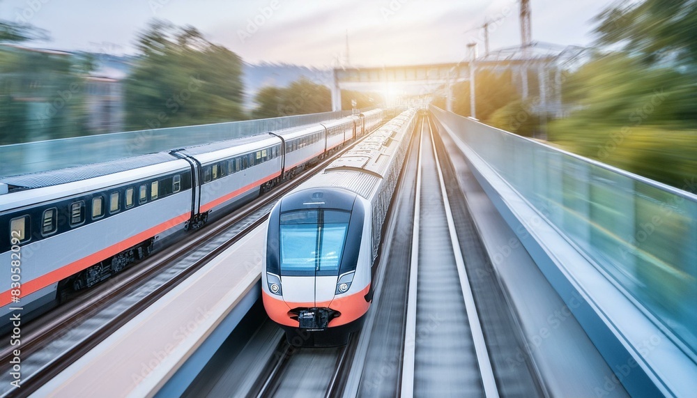 Modern City Transit: Fast Electric Train at Futuristic Metro Station Modern City Transit: Fast Electric Train at Futuristic Metro Station