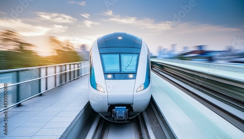 Modern City Transit: Fast Electric Train at Futuristic Metro Station"