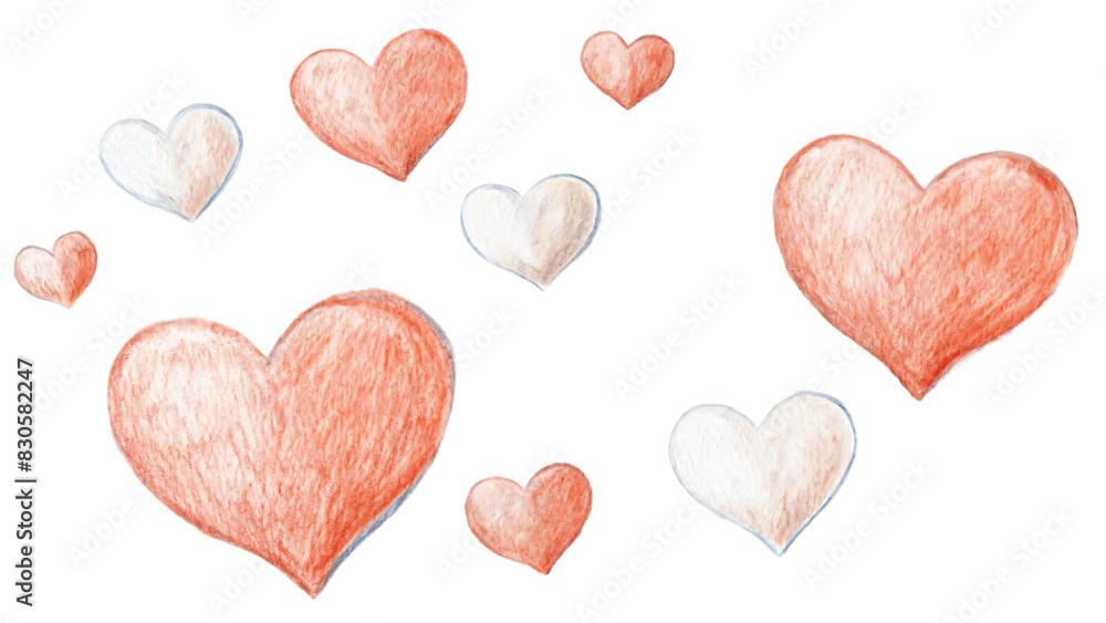 Isolated collection of red and pink hearts in various shapes, a popular symbol of love and romance Isolated collection of red and pink hearts in various shapes, a popular symbol of love and romance