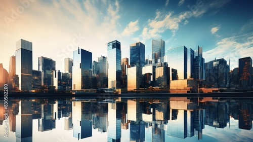 Urban Reflections: Contemporary Skyscrapers with Reflective Glass Facades Capturing Cityscape Beauty
