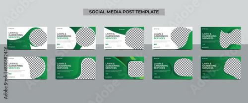 Lawn and gardening service social media post banner bundle template. Agricultural and Landscaping services social media post banner template. vector illustration.