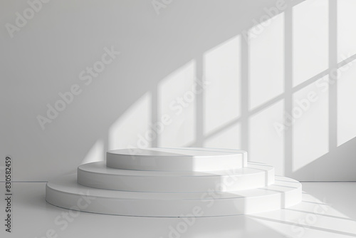 White podium with sunlight. Created with Ai