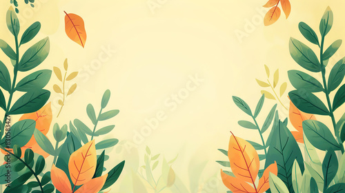 Retro style autumn leaves and yellow background illustration with white space in the center of the picture