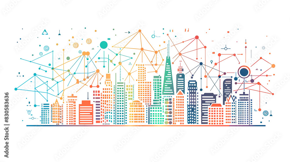 Urban Architecture Cluster Against a White Background - Concept of Urban Interconnected Smart City Urban Architecture Cluster Against a White Background - Concept of Urban Interconnected Smart City