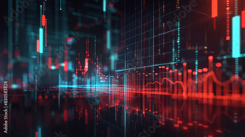 Wallpaper Mural Stock candlestick chart under black background - Stock price trends in the technological background Torontodigital.ca