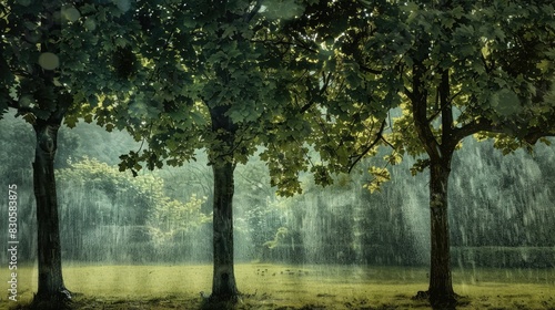 Three lime trees following the rainfall