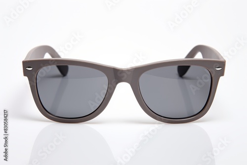 Gray sunglasses on white background stylish eyewear accessory in neutral shade for product display