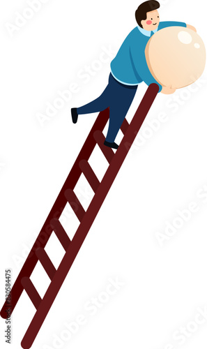 A man holds a glutinous rice ball climbing on the ladder