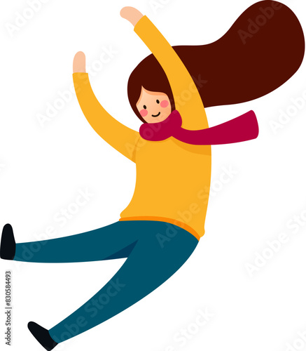 Young girl falling happily with hands up