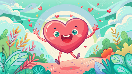 Corazón caricaturesco alegre y contento: amor propio y felicidad