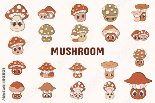 Mushroom Lineal Color  Vector Illustration Icon Sticker Set Design Materials