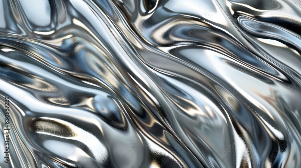 3D render of liquid metal wavy background, Generative AI 3D render of liquid metal wavy background, Generative AI