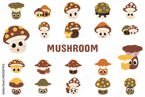 Mushroom Flat Vector Illustration Icon Sticker Set Design Materials