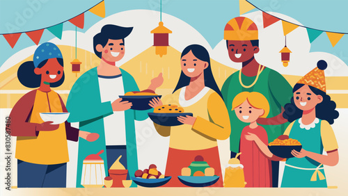Cultural exchange was at the heart of the festival with attendees eagerly sampling each others traditional dishes and sharing their own stories and experiences.. Vector illustration
