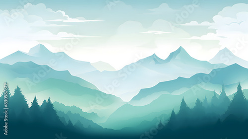 digital green and blue forested landscape with mountains graphics poster background
