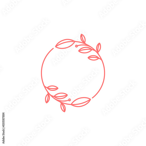 flower leaves circle line feminine vector logo design