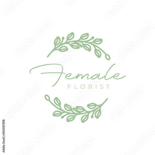 flower leaves circle line feminine vector logo design