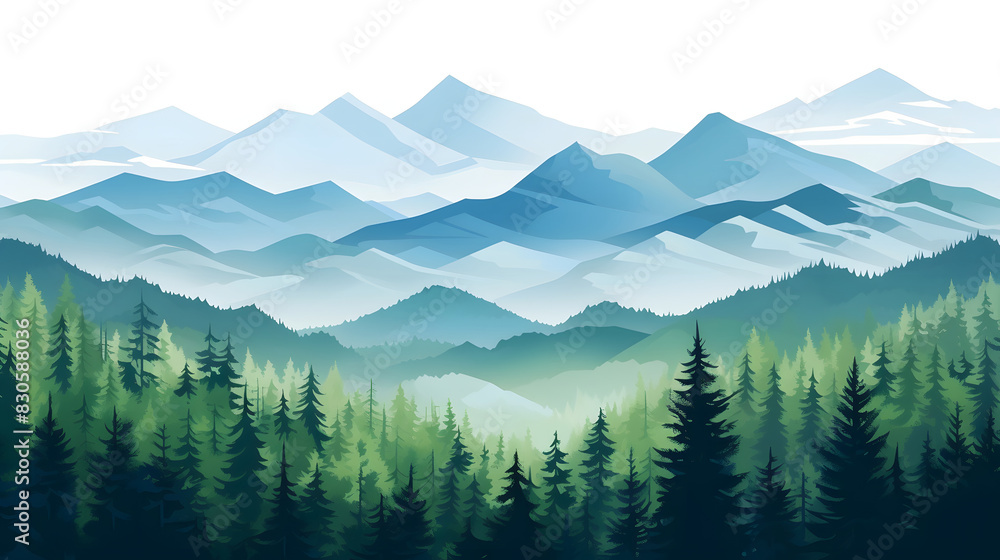 digital green and blue forested landscape with mountains graphics poster background digital green and blue forested landscape with mountains graphics poster background