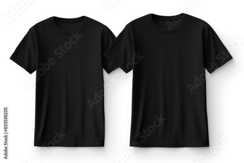 Front and back views of plain black t shirt mockup on white background for design presentation