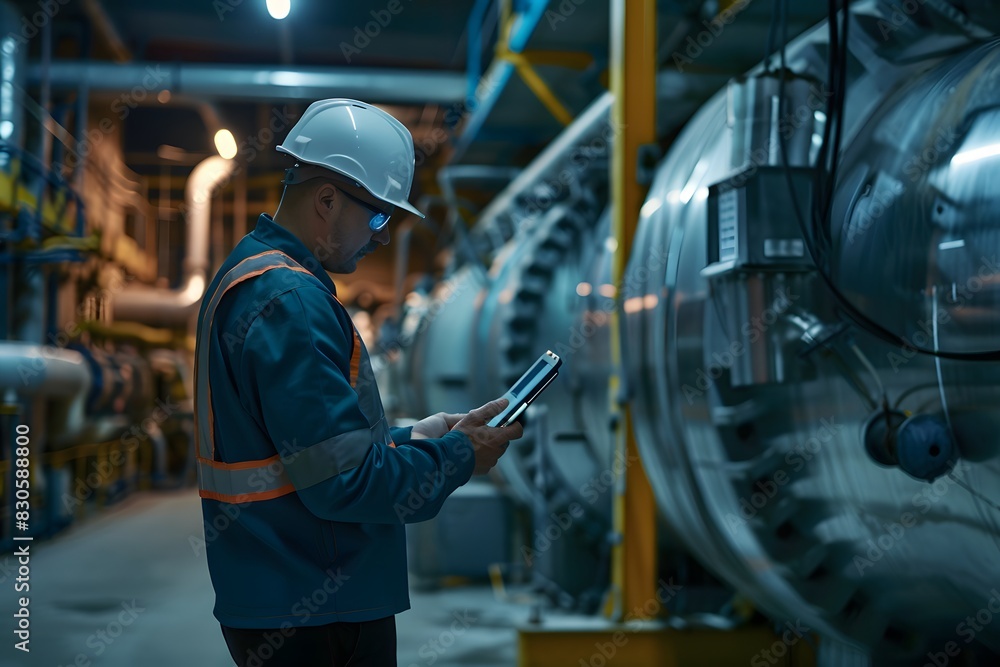 Illustration. Utilizing data analytics and machine learning to predict equipment failures and schedule timely maintenance. AI generate Illustration. Utilizing data analytics and machine learning to predict equipment failures and schedule timely maintenance. AI generate