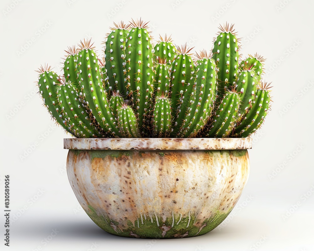 Complete cactus in an artistic pot, clean white background, intricate details, realistic textures, highdefinition Complete cactus in an artistic pot, clean white background, intricate details, realistic textures, highdefinition