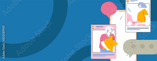 Virtual characters social communication concept business flat vector hand drawn illustration
