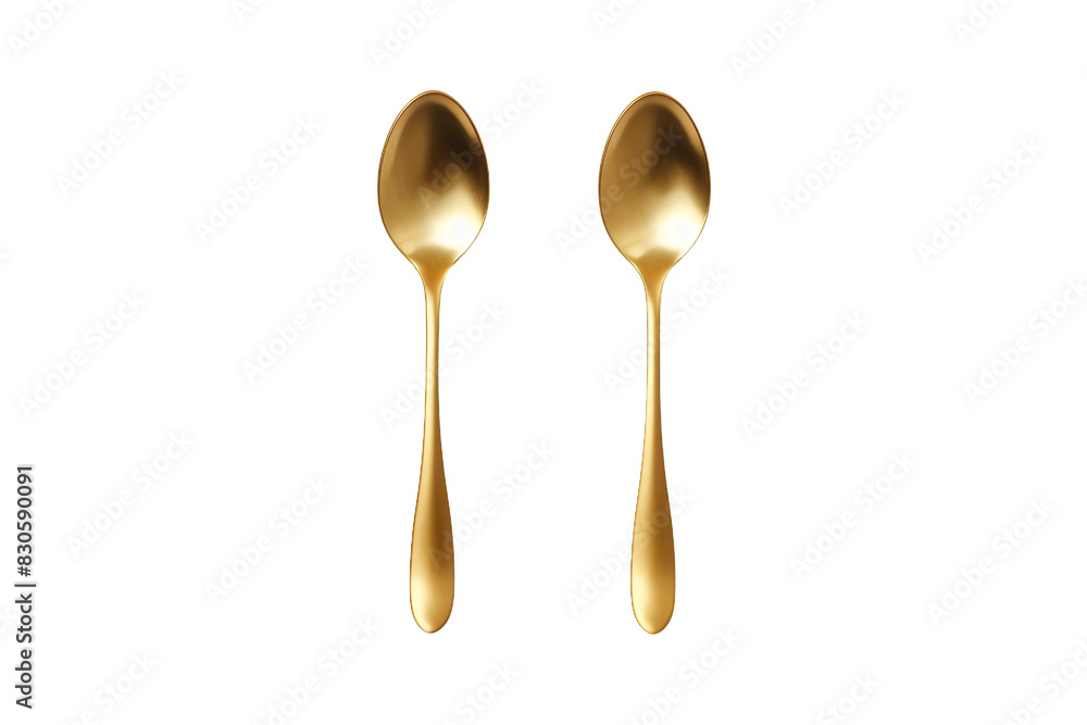 Gleaming Elegance: A Pair of Divine Gold Spoons on White or PNG Transparent Background. Gleaming Elegance: A Pair of Divine Gold Spoons on White or PNG Transparent Background.