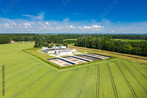 Aerial view of modern sewage treatment plant and agricultural fields in Donja Dubrava, Medjimurje, Croatia photo