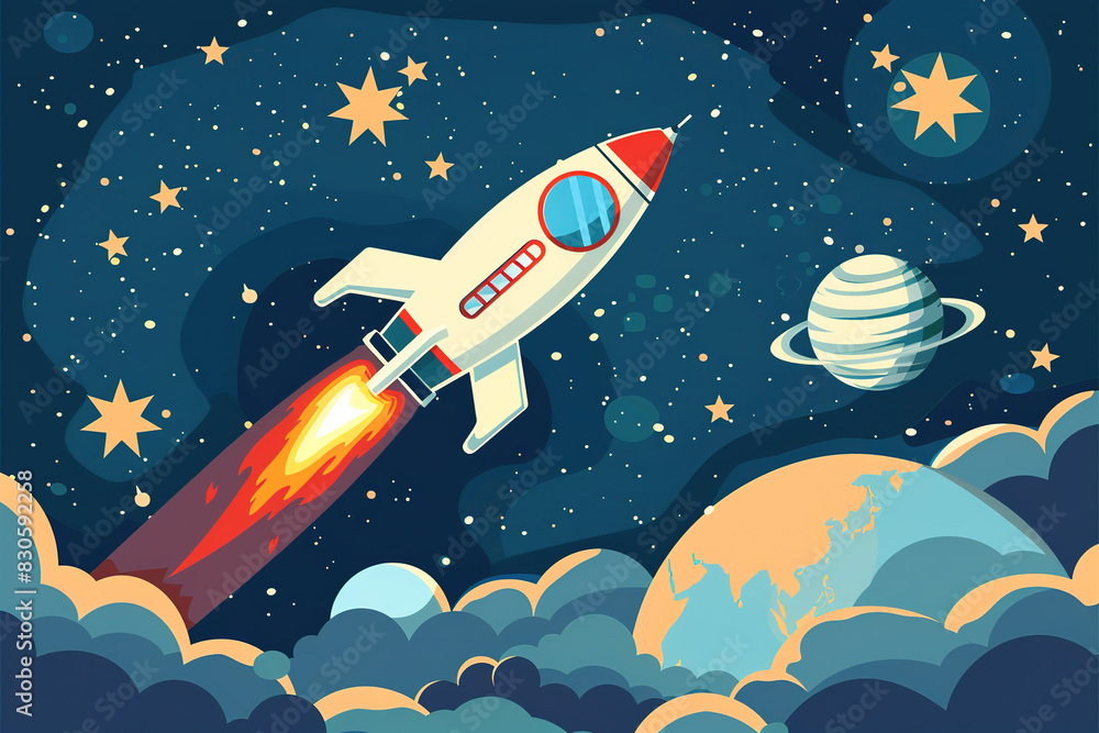 Rocket Launch Exploration Space Vector Flat Wind Cartoon Illustration Rocket Launch Exploration Space Vector Flat Wind Cartoon Illustration