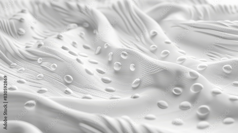 A close-up view of a white surface with numerous drops of water on its surface A close-up view of a white surface with numerous drops of water on its surface