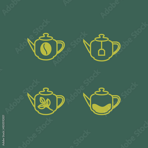 teapot drink ceramic set line logo design vector