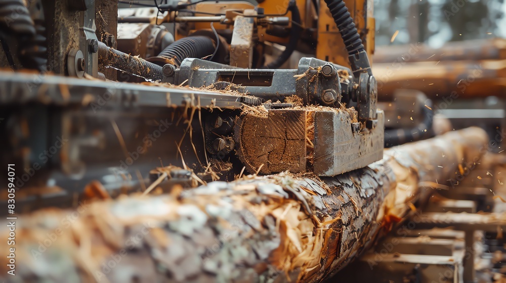Forestry debarker machine removing bark from logs, high detail Forestry debarker machine removing bark from logs, high detail