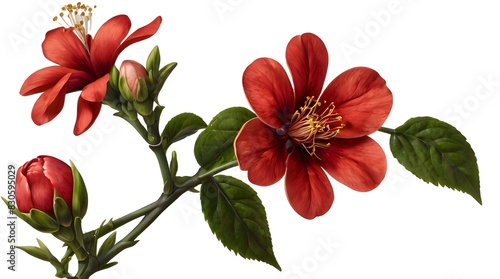 branch of red flower isolated on transparent background cutout.