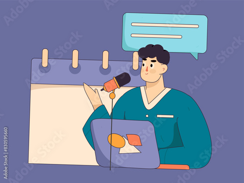 Virtual characters social communication concept business flat vector hand drawn illustration
