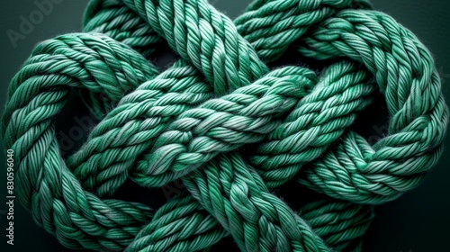  A tight shot of a green rope against a black backdrop, with space for text or an embedded knot image at its center © Mikus