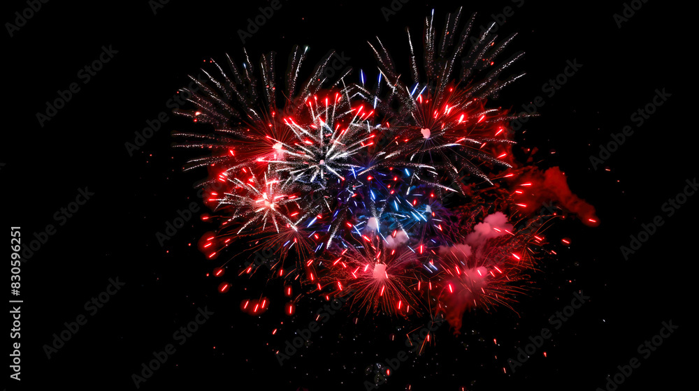 A vibrant explosion of fireworks in the night sky, an American flag. background. 4th july A vibrant explosion of fireworks in the night sky, an American flag. background. 4th july