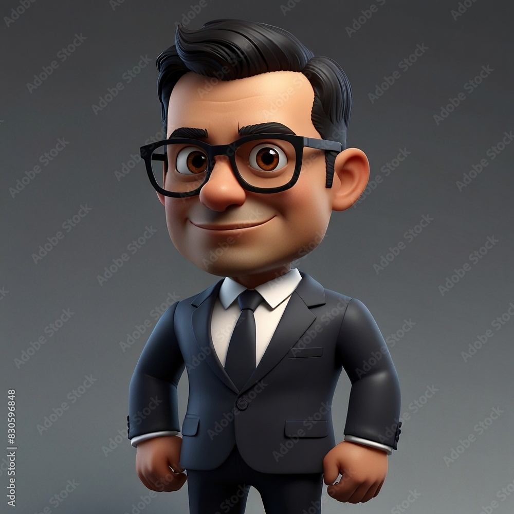 3D Cartoon Style Businessman Character in Black Suit and Glasses | AI-Generated 3D Cartoon Style Businessman Character in Black Suit and Glasses | AI-Generated