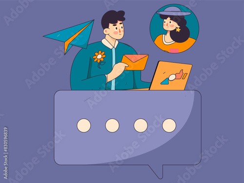 Virtual characters social communication concept business flat vector hand drawn illustration

