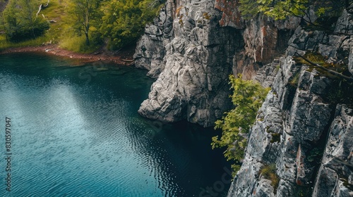 A lake adjacent to a cliff