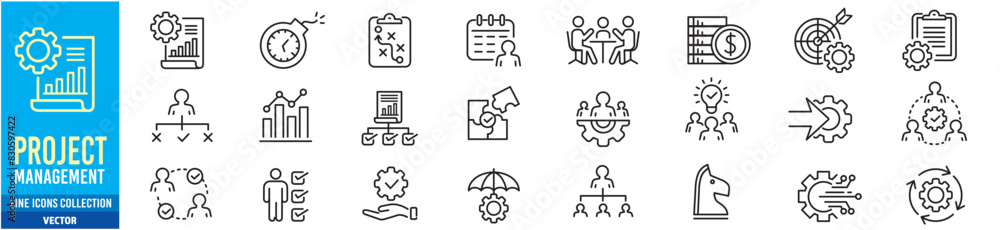 Project management icon collection. Editable stroke icons collection. Vector illustration Project management icon collection. Editable stroke icons collection. Vector illustration